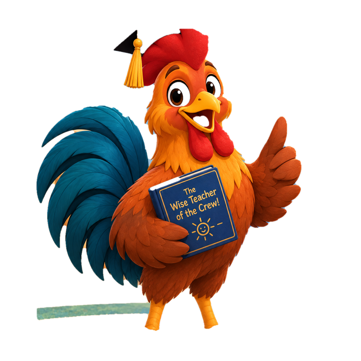 Rooster teacher with graduation cap